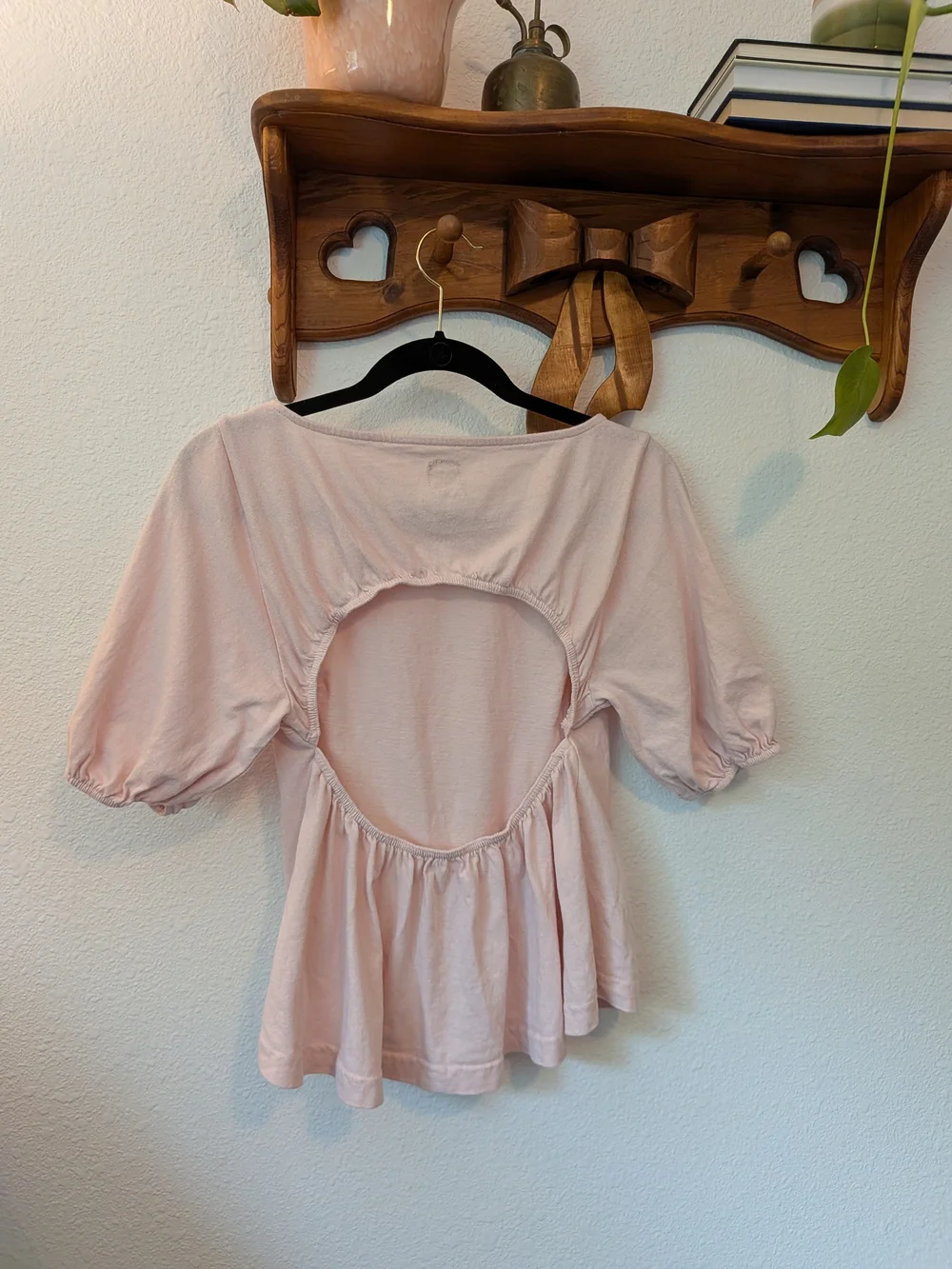 FP Light Pink Women's Backless Puff Sleeve Top